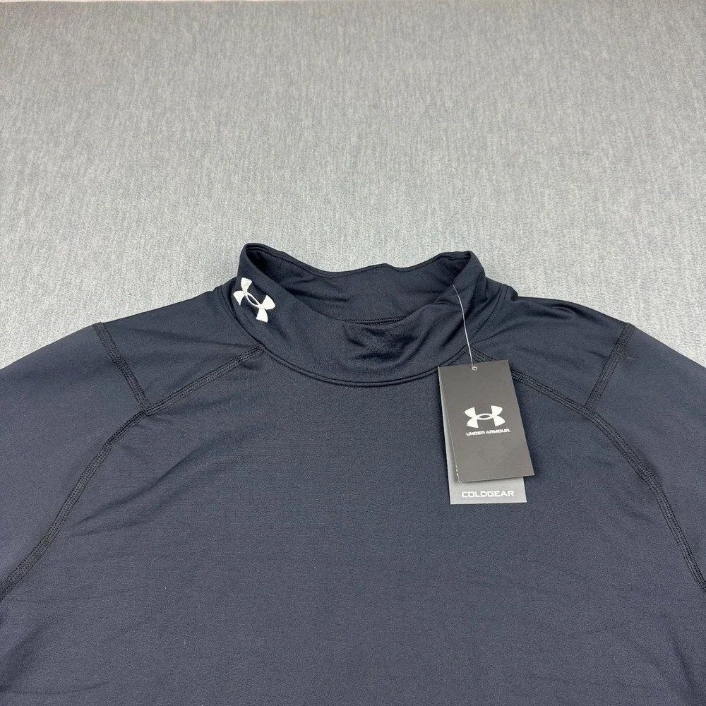 Under Armour T Shirt Mens 2XL XXL Black Fitted Mock Neck Cold Gear Baselayer NWT